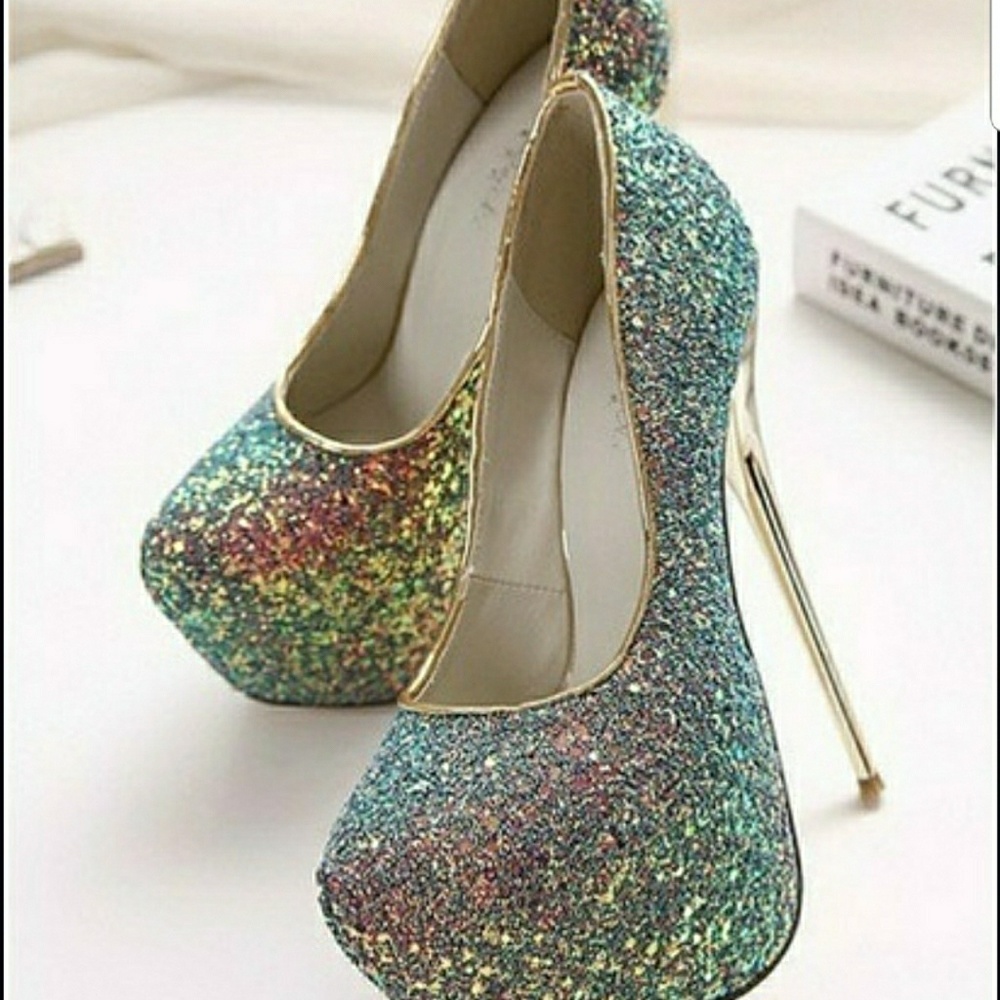 Peacock Glitter Platform Pumps